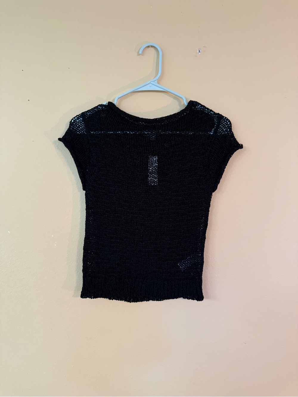 J. Crew Black Open-Knit Cap Sleeve Top